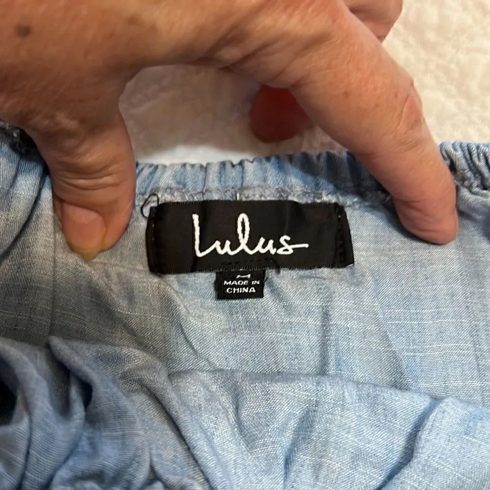 Lulu's Off the Shoulder Denim Look Tunic - Size M - Picture 2 of 3